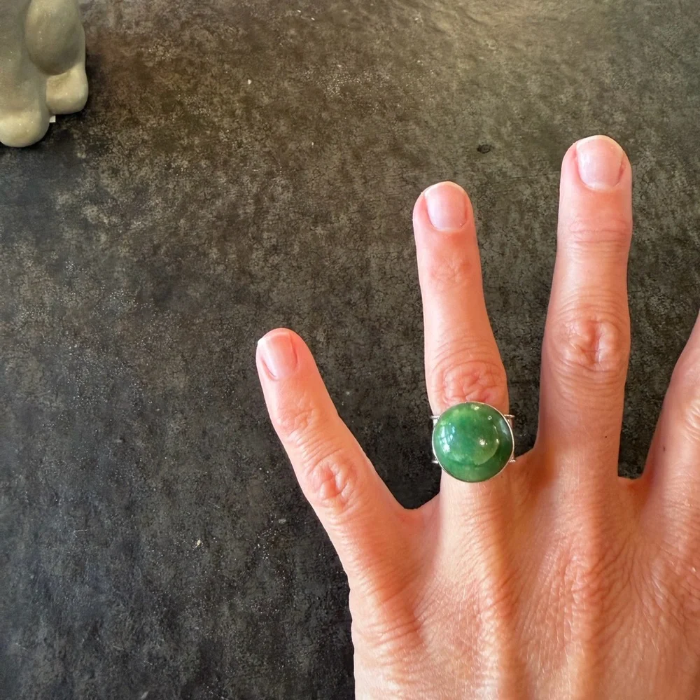 Unique Green Ring Sterling Silver Size 7 Square - Picture 6 of 7